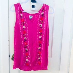 Old Navy pink embroidered sleeveless blouse Size S